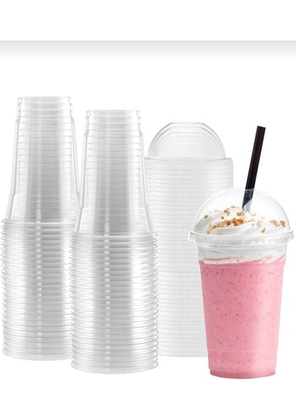 350 cc Plastik Pet Limonata Milkshake Bardağı 100 Adet Kapaklı ve Pipetli