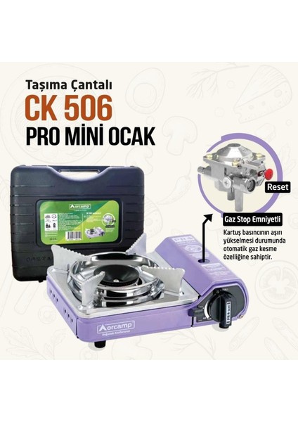 Tekli Mini Portatif Kamp ve Karavan Ocağı Gaz Stop Emniyetli Ck 506