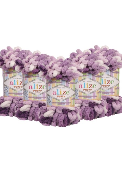 Puffy Color El Örgü Ipliği 5'li Paket 5923 Mor 100 gr 9 mt Parmak Örgü Ipi