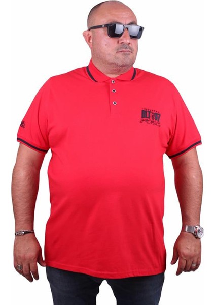 Büyük Beden Polo Yaka Tişört Ninety Seven 23417 Kırmızı