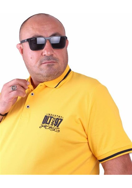 Büyük Beden Polo Yaka Tişört Ninety Seven 23417 Sarı