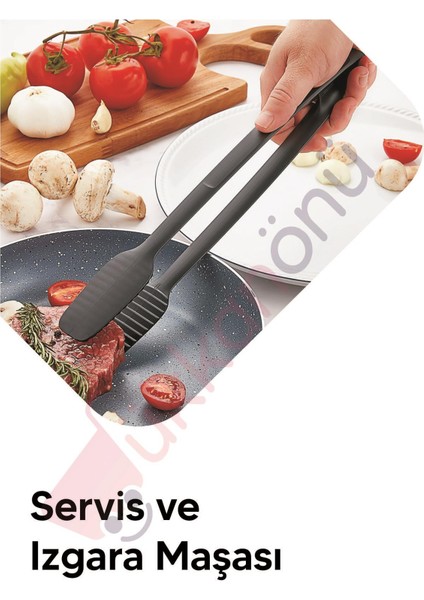 Servis ve Izgara Maşası Yanmaz Yapışmaz Silikon Maşa Kaymaz Barbekü Maşası