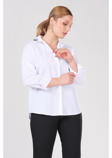 Kadın Yaka Işlemeli Gömlek Beyaz modelleri