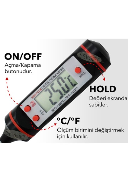 9263 +Plus Paslanmaz Çubuk Termometre - Mutfak, Aşçı Termometresi