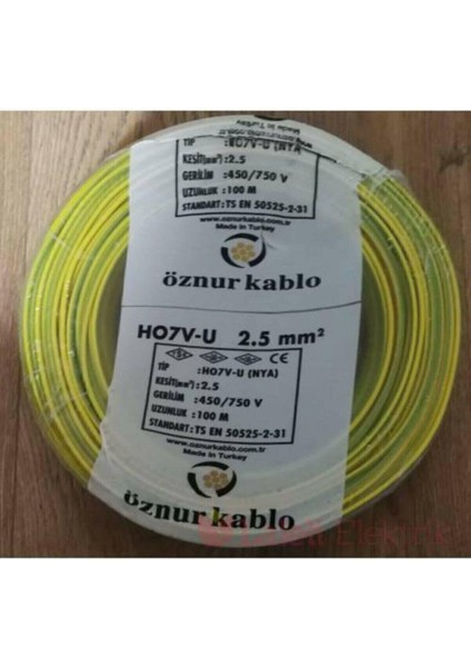 2,5 Nya Kablo Bakır Sarı-Yeşil 100 M 2,5 Nya Sarı-Yeşil 2,5 mm Nya Öznur