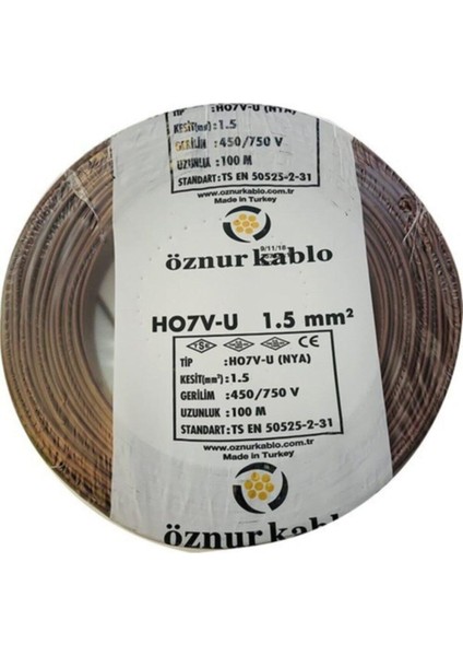 1,5 Mm² Nya Kablo 100 Metre Kahverengi