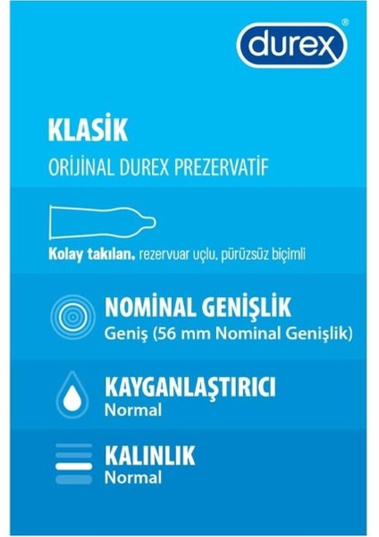 Durex Klasik Prezervatif 12'li modelleri