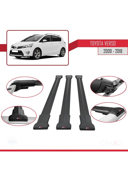 Toyota Verso 2009-2018 Arası ile Uyumlu Fly Model Ara Atkı Tavan Barı Siyah 3 Adet Bar fırsatları