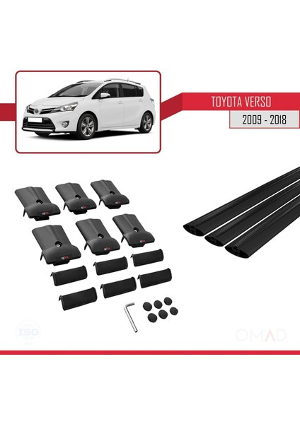 Toyota Verso 2009-2018 Arası ile Uyumlu Fly Model Ara Atkı Tavan Barı Siyah 3 Adet Bar indirimleri