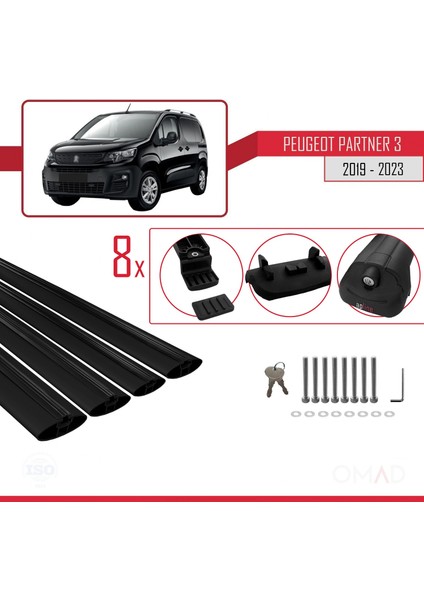 Peugeot Partner 2019 ve Sonrası ile Uyumlu Ace-1 Ara Atkı Tavan Barı Siyah 4 Adet Bar indirimleri