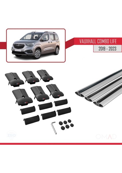Vauxhall Combo Life 2019 ve Sonrası ile Uyumlu Fly Model Ara Atkı Tavan Barı Gri 3 Adet Bar indirimleri