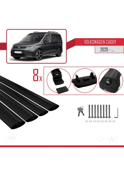 Volkswagen Caddy 2020 ve Sonrası ile Uyumlu Ace-1 Ara Atkı Tavan Barı Siyah 4 Adet Bar
