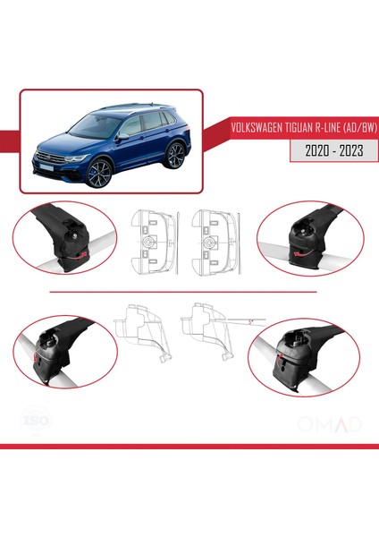 Volkswagen Tıguan R-Lıne (Ad/bw) 2020 ve Sonrası ile Uyumlu Ace-2 Ara Atkı Tavan Barı Siyah