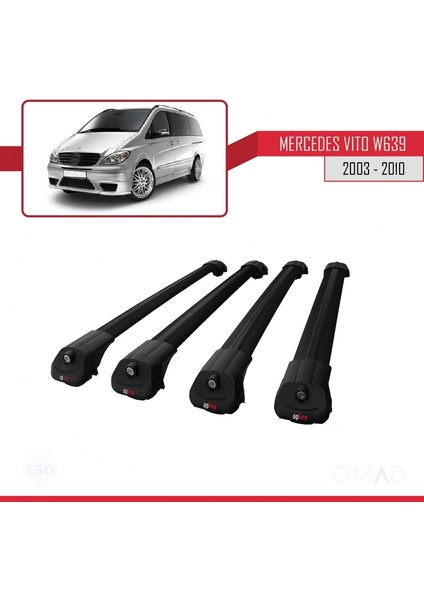 Mercedes Vito (W639) 2003-2010 Arası ile Uyumlu Ace-1 Ara Atkı Tavan Barı Siyah 4 Adet Bar