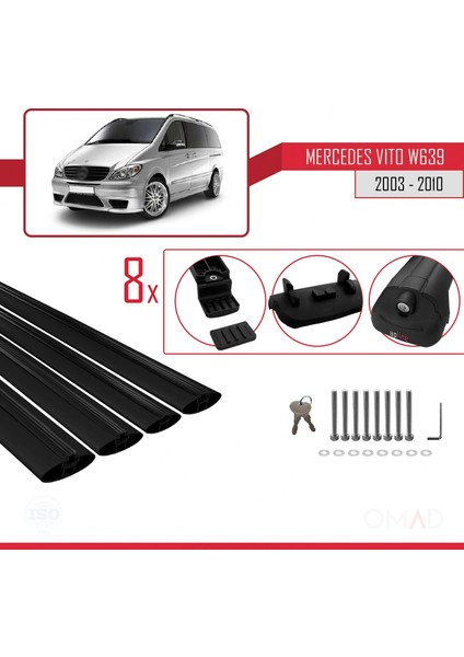 Mercedes Vito (W639) 2003-2010 Arası ile Uyumlu Ace-1 Ara Atkı Tavan Barı Siyah 4 Adet Bar