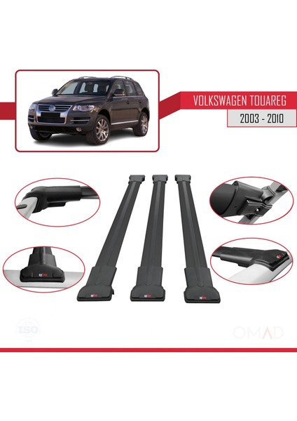 Volkswagen Touareg 2003-2010 Arası ile Uyumlu Fly Model Ara Atkı Tavan Barı Siyah 3 Adet Bar fırsatları