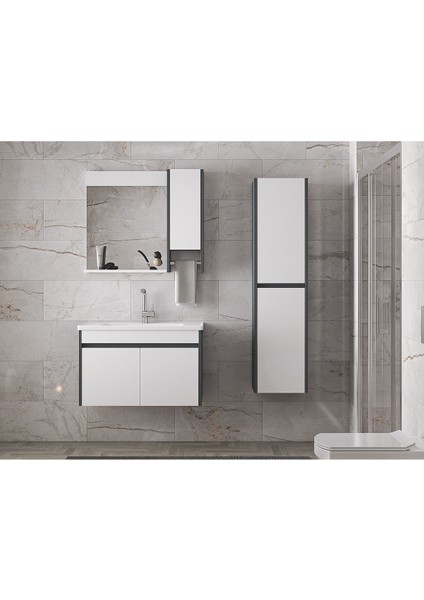 Alfa Banyo Estella-Oa (65+35) 100 cm Mdf-Boy Dolaplı-Lavabolu Banyo Dolabı Takımı