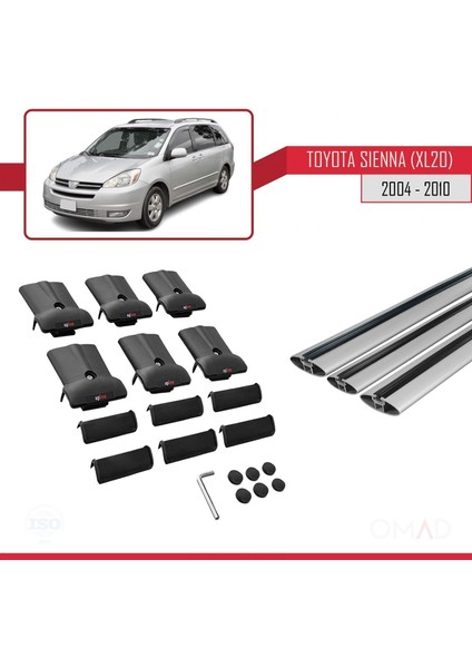 Toyota Sienna (XL20) 2004-2010 Arası ile Uyumlu Fly Model Ara Atkı Tavan Barı Gri 3 Adet Bar