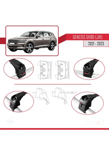 Genesis GV80 (Jx1) 2021 ve Sonrası ile Uyumlu Ace-2 Ara Atkı Tavan Barı Siyah