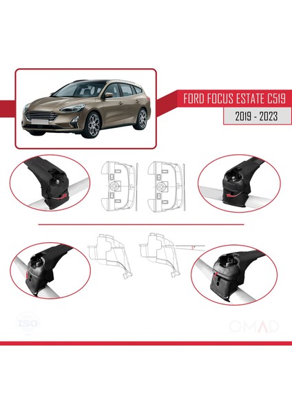 Ford Focus Estate (C519) 2019 ve Sonrası ile Uyumlu Ace-2 Ara Atkı Tavan Barı Siyah indirimleri