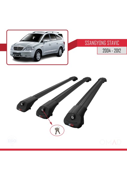 Ssangyong Stavic 2004-2012 Arası ile Uyumlu Ace-1 Ara Atkı Tavan Barı Siyah 3 Adet Bar