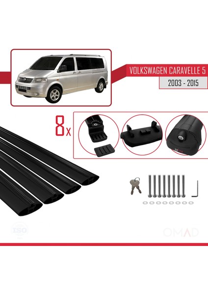Volkswagen Caravelle (T5) 2003-2015 Arası ile Uyumlu Ace-1 Ara Atkı Tavan Barı Siyah 4 Adet Bar indirimleri