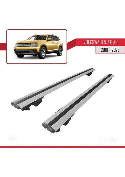 Volkswagen Atlas 2018 ve Sonrası ile Uyumlu Hook Model Anahtar Kilitli Ara Atkı Tavan Barı Gri modelleri