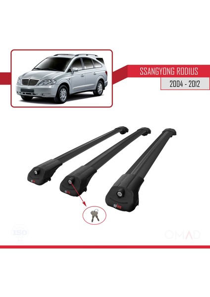 Ssangyong Rodius 2004-2012 Arası ile Uyumlu Ace-1 Ara Atkı Tavan Barı Siyah 3 Adet Bar
