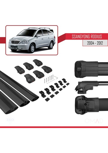 Ssangyong Rodius 2004-2012 Arası ile Uyumlu Ace-1 Ara Atkı Tavan Barı Siyah 3 Adet Bar