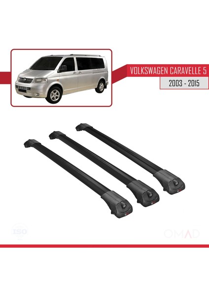 Volkswagen Caravelle (T5) 2003-2015 Arası ile Uyumlu Ace-1 Ara Atkı Tavan Barı Siyah 3 Adet Bar