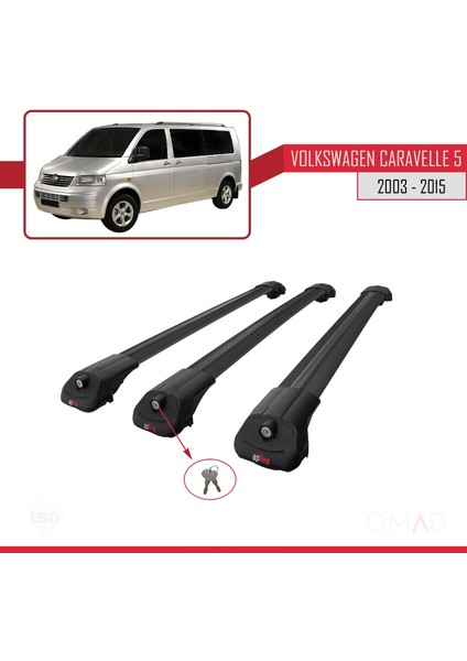Volkswagen Caravelle (T5) 2003-2015 Arası ile Uyumlu Ace-1 Ara Atkı Tavan Barı Siyah 3 Adet Bar