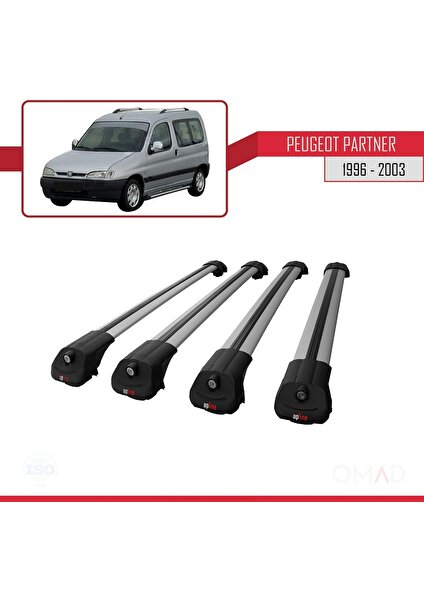 Peugeot Partner 1996-2003 Arası ile Uyumlu Ace-1 Ara Atkı Tavan Barı Gri 4 Adet Bar