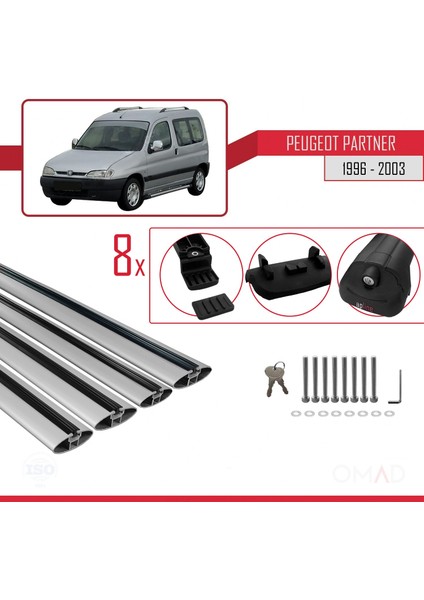 Peugeot Partner 1996-2003 Arası ile Uyumlu Ace-1 Ara Atkı Tavan Barı Gri 4 Adet Bar