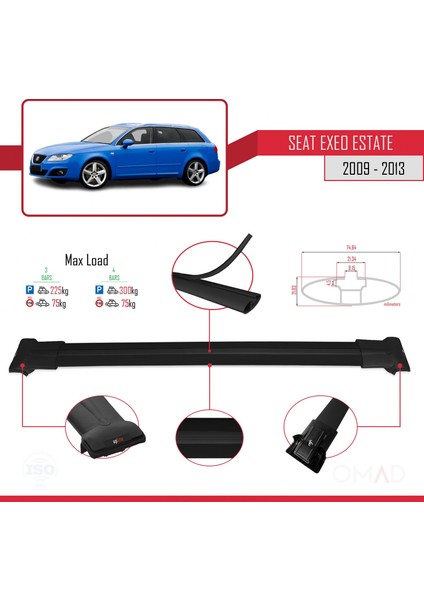 Seat Exeo 3r9 2009-2013 Arası ile Uyumlu Fly Model Ara Atkı Tavan Barı Siyah 3 Adet Bar