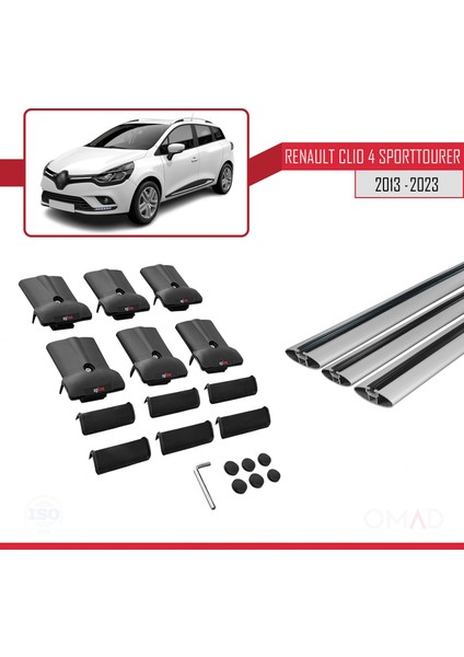 Renault Clio Sport Tourer 2013 ve Sonrası ile Uyumlu Fly Model Ara Atkı Tavan Barı Gri 3 Adet Bar