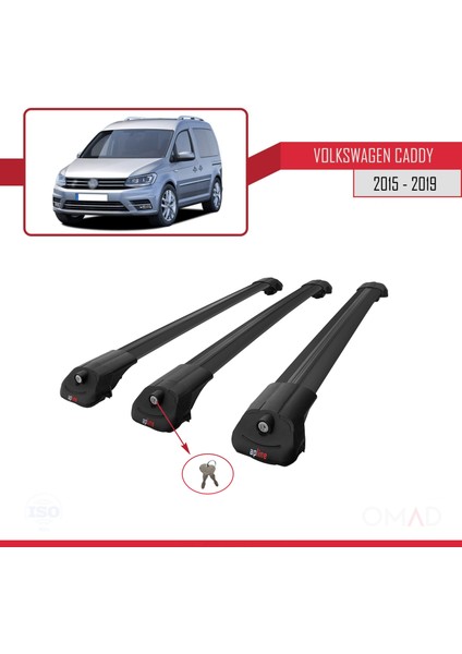 Volkswagen Caddy 2015-2019 Arası ile Uyumlu Ace-1 Ara Atkı Tavan Barı Siyah 3 Adet Bar