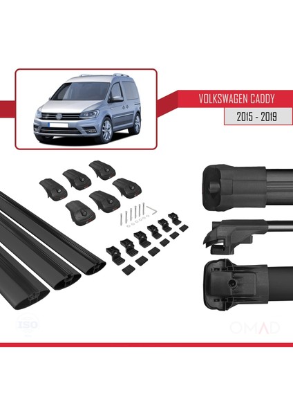 Volkswagen Caddy 2015-2019 Arası ile Uyumlu Ace-1 Ara Atkı Tavan Barı Siyah 3 Adet Bar