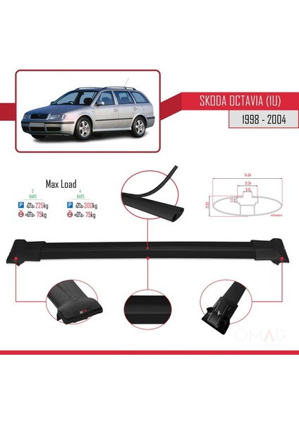 Skoda Octavia (1u) 1998-2004 Arası ile Uyumlu Fly Model Ara Atkı Tavan Barı Siyah 3 Adet Bar