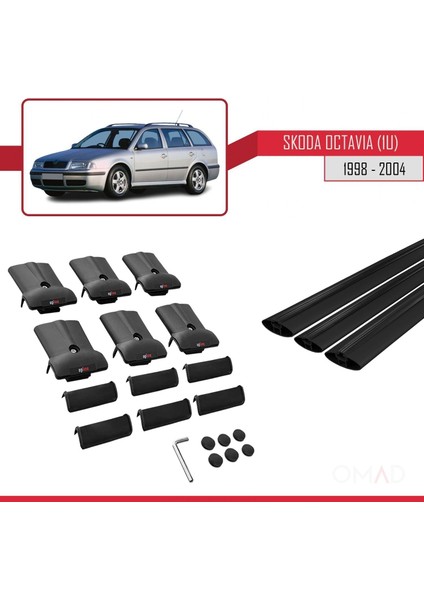 Skoda Octavia (1u) 1998-2004 Arası ile Uyumlu Fly Model Ara Atkı Tavan Barı Siyah 3 Adet Bar