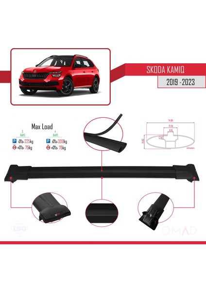 Skoda Kamiq 2019 ve Sonrası ile Uyumlu Fly Model Ara Atkı Tavan Barı Siyah 3 Adet Bar