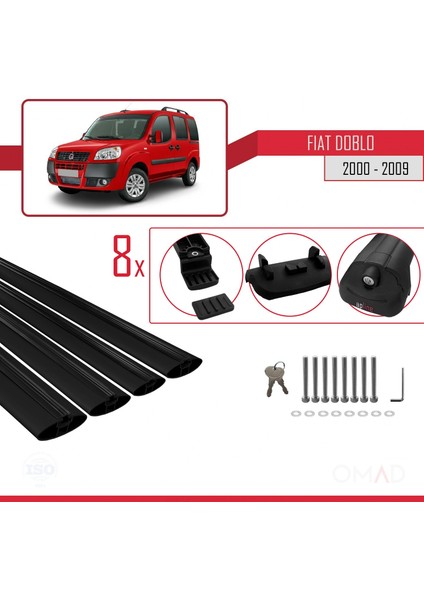 Fiat Doblo 2000-2009 Arası ile Uyumlu Ace-1 Ara Atkı Tavan Barı Siyah 4 Adet Bar
