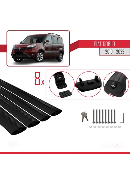 Fiat Doblo 2010-2022 Arası ile Uyumlu Ace-1 Ara Atkı Tavan Barı Siyah 4 Adet Bar