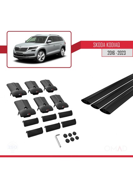 Skoda Kodiaq 2016 ve Sonrası ile Uyumlu Fly Model Ara Atkı Tavan Barı Siyah 3 Adet Bar