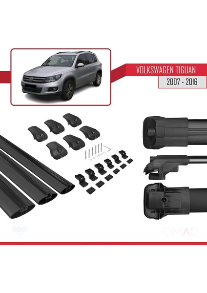 Volkswagen Tiguan 2007-2016 Arası ile Uyumlu Ace-1 Ara Atkı Tavan Barı Siyah 3 Adet Bar indirimleri
