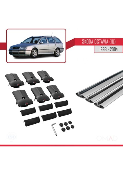 Skoda Octavia (1u) 1998-2004 Arası ile Uyumlu Fly Model Ara Atkı Tavan Barı Gri 3 Adet Bar
