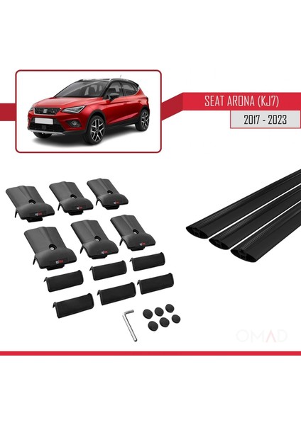 Seat Arona (Kj7) 2017 ve Sonrası ile Uyumlu Fly Model Ara Atkı Tavan Barı Siyah 3 Adet Bar