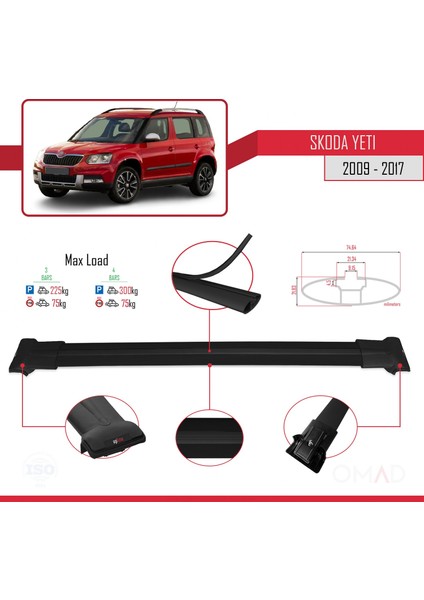 Skoda Yeti 2009-2017 Arası ile Uyumlu Fly Model Ara Atkı Tavan Barı Siyah 3 Adet Bar modelleri