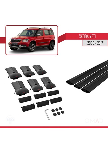 Skoda Yeti 2009-2017 Arası ile Uyumlu Fly Model Ara Atkı Tavan Barı Siyah 3 Adet Bar indirimleri