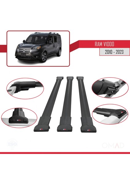 Ram V1000 2010 ve Sonrası ile Uyumlu Fly Model Ara Atkı Tavan Barı Siyah 3 Adet Bar