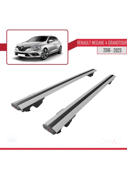 Renault Megane Grandtour 2016 ve Sonrası ile Uyumlu Hook Model Anahtar Kilitli Ara Atkı Tavan Barı Gri modelleri